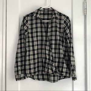 Madewell black and off-white plaid blouse S